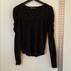 LNA Black and Brown Animal Print Long Sleeve Top